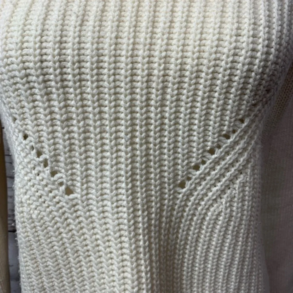 J.Crew Lambs Wool Cream Pointelle Crewneck Sweater